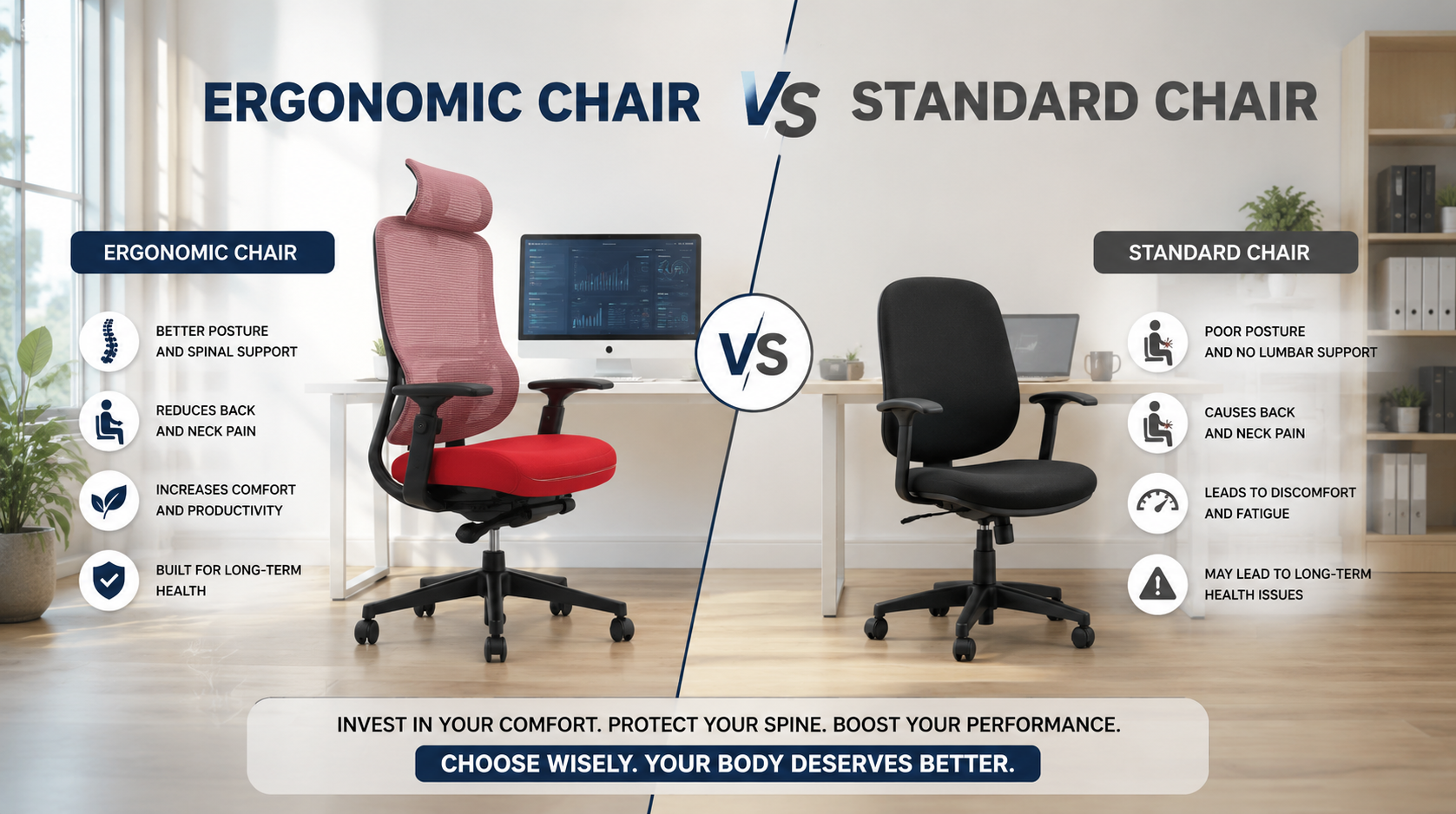 Ergonomic Chair vs Standard Chair - Which Is Best for Long Sitting